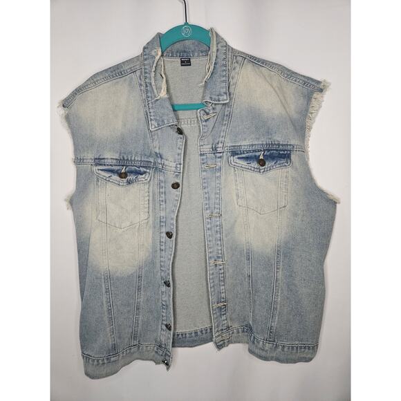 Manfinity Blue Denim Distressed Cutoff Button Up Vest Mens Size Large Lightwash - Picture 2 of 7